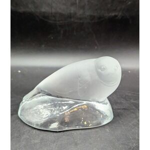 Vintage Nybro Art Glass Frosted Crystal Seal Paperweight Figurine Sweden 3.5"